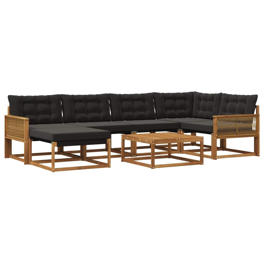 vidaXL Outdoor-Sofagarnitur in L-Form aus Massivholz Akazie mit Textilene und Kissen, Natur und Schwarz - Bild 2