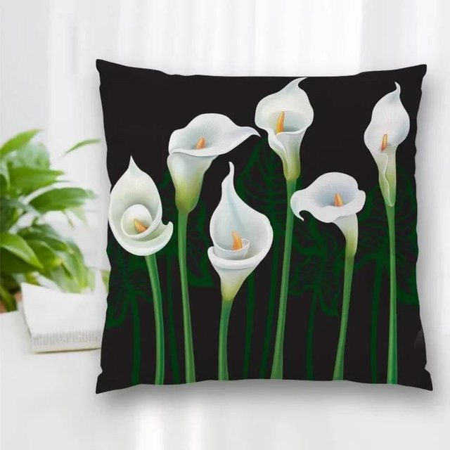 Dekorativer Kissenbezug mit Calla-Lilien Muster für dein Heim-Büro oder Schlafzimmer, Peach Skin Material, B/H: 18 x 18 cm - Bild 1