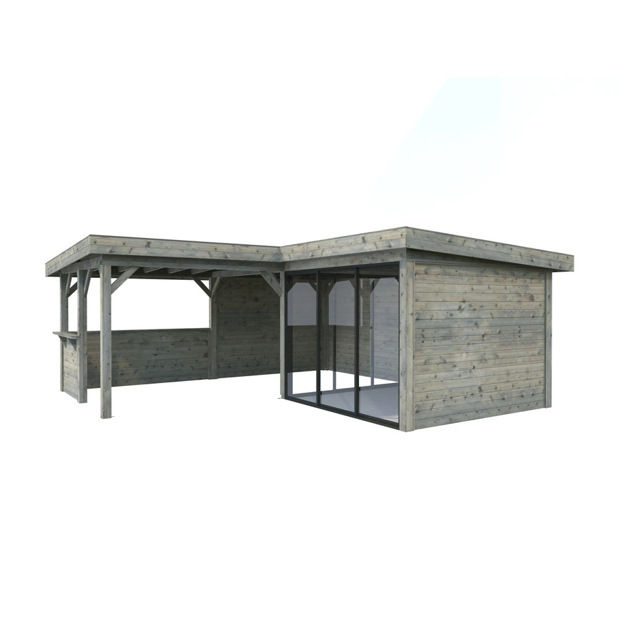 Palmako Pavillon Lenna Set 409 Slide in Grau aus Fichtenholz mit Alu-Schiebetüren, Eck-Tresenanlage und PZ-Schloss, B/T: 588 x 588 cm, FSC-zertifiziert und tauchgrundiert - Bild 2