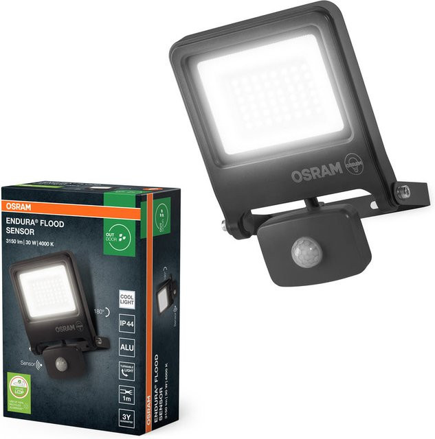 Osram Endura Flood PC LED-Fluter in Grau mit Bewegungserkennung und Tageslichtsensor, 30W, 3000 Lumen, 4000K Neutralweiß, IP44 - Bild 1