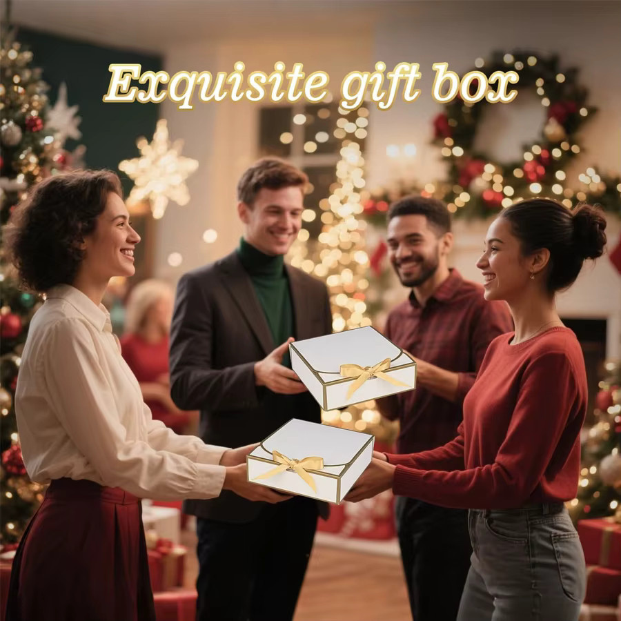 20 Stück elegante Geschenkboxen mit Deckel in Weiß mit Goldbesatz und goldenem Band, B/H/T: 16,5 x 16,5 x 5,1 cm - Bild 3