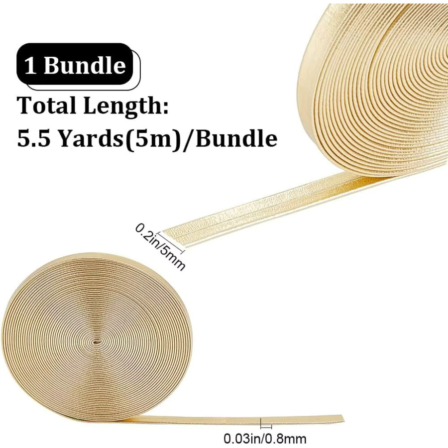 Glänzendes goldenes PU-Lederband als flacher metallischer Lederriemen für Bastelarbeiten, 1 Rolle, Länge: 5,03 m, Breite: 0,5 cm - Bild 2