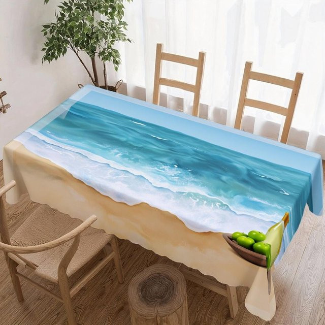 JINGYUE Pet Rechteckige Tischdecke Strand Meereswelle Blau, Wasserabweisend und Waschbar, B/L: 140 x 180 cm - Bild 1