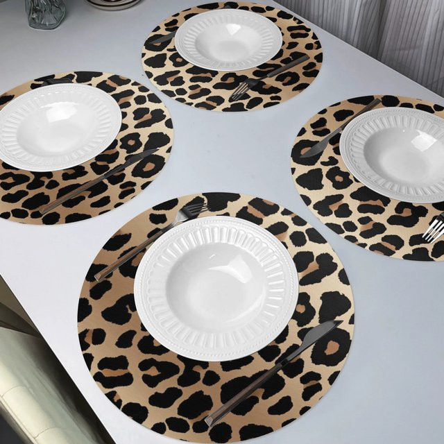 VIKAMA Set aus 4 runden Tischsets mit Leopardenmuster in Multicolour, rutschfest und hitzebeständig - Bild 1