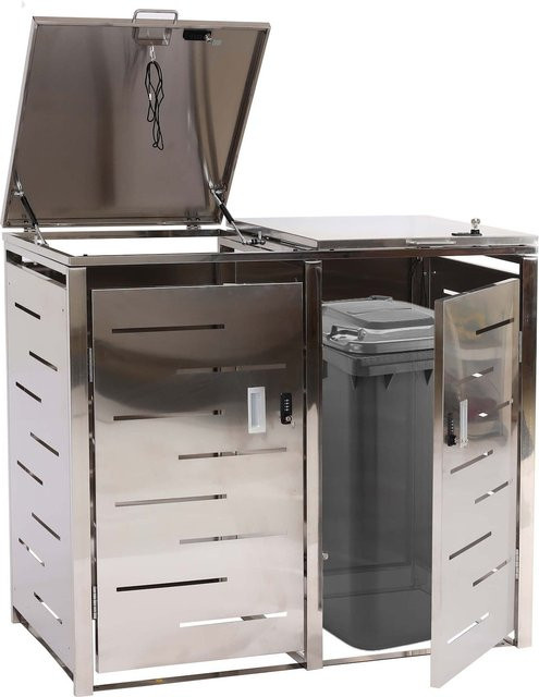 MCW Mülltonnenverkleidung E83 2er Mülltonnenbox aus Edelstahl in Silber, B/T/H: 103 x 135 x 63 cm - Bild 1