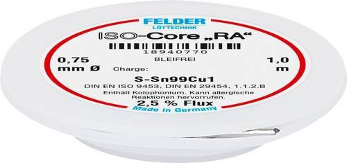 Felder ISO-Core RA Sn99Cu1 Lötzinn bleifrei Sn99,3Cu0,7 Durchmesser: 0,75 mm - Bild 1