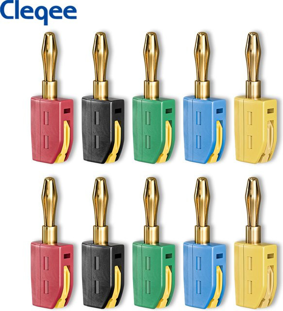 Cleqee P10064 10er Set vergoldete 4mm Bananenstecker Hochstrom-Schnellanschluss 32A in Gold - Bild 1