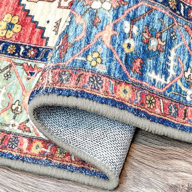 Vikama Boho Plüschteppich in Imitation Kaschmir, Waschbarer Bodenmatte für das Wohnzimmer, Multicolour - Bild 1