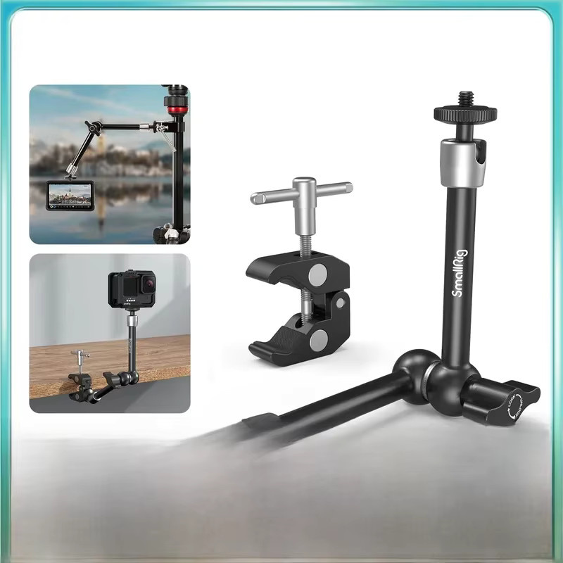 SmallRig Klemme mit 1/4-Zoll- und 3/8-Zoll-Gewinde und 9,5-Zoll verstellbarem Magic-Arm für LCD-Monitor oder LED-Licht in Schwarz - Bild 1