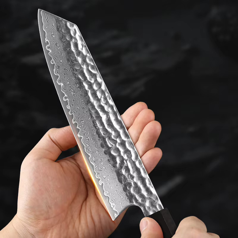 Baovim Kiritsuke-Schmiedemesser aus 67-lagigem Damaststahl mit rotem Oktagon-Holzgriff, 8 Zoll (Breite: 20,32 cm) - Bild 3