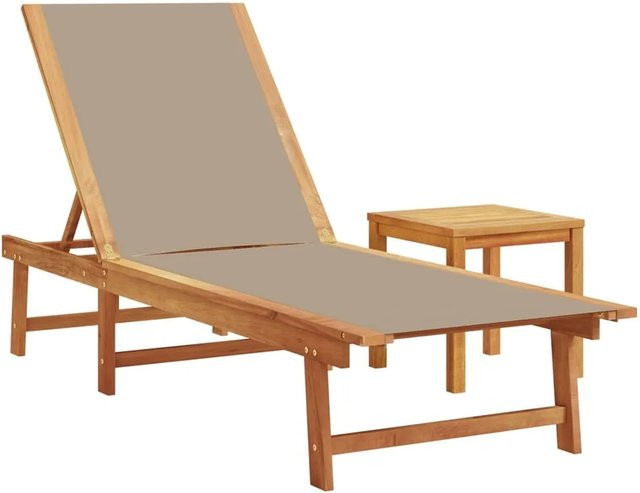 vidaXL Sonnenliege aus Akazienmassivholz mit Tisch und Textilene in Taupe - Bild 1