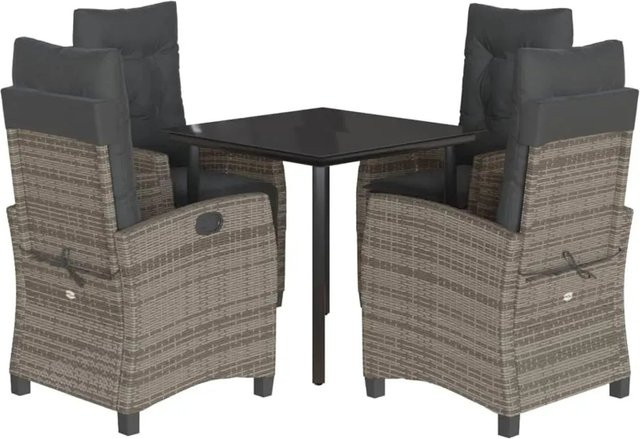 vidaXL 5-teilige Garten-Essgruppe aus Poly Rattan in Grau mit Kissen und Glastisch - Bild 1