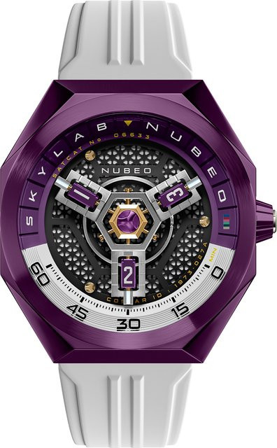 Nubeo Herrenuhr Skylab, Automatik, Edelstahl, 48 mm, Silikon, Lila, 10 ATM - Bild 1