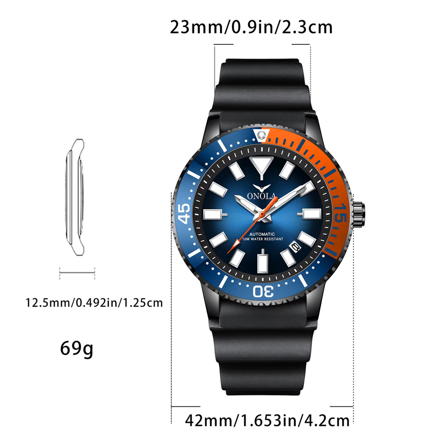 ONOLA Armbanduhr, Quarz, Leder, Edelstahl, Blau, Herren - Bild 3