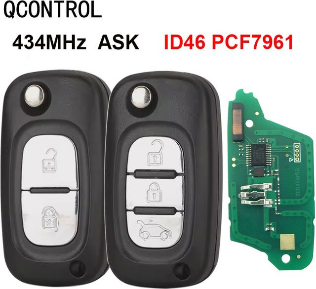 QCONTROL Flip Remote Key Fob 2/3 Tasten 433 MHz ASK ID46 PCF7961 für Mercedes Benz Citan 2012–2019 Smart W364 Schwarz - Bild 1