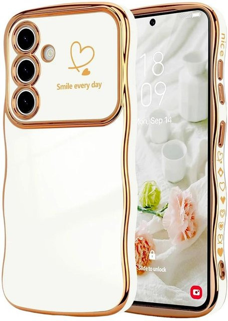 Weiche Handyhülle in Herzform mit Wellenmuster für Samsung Galaxy S25 S24 S23 S22 Ultra Plus S24FE A16 A56 A36 A55 A54 A15 A25 A26 A35 5G 4G in Weiß - Bild 1