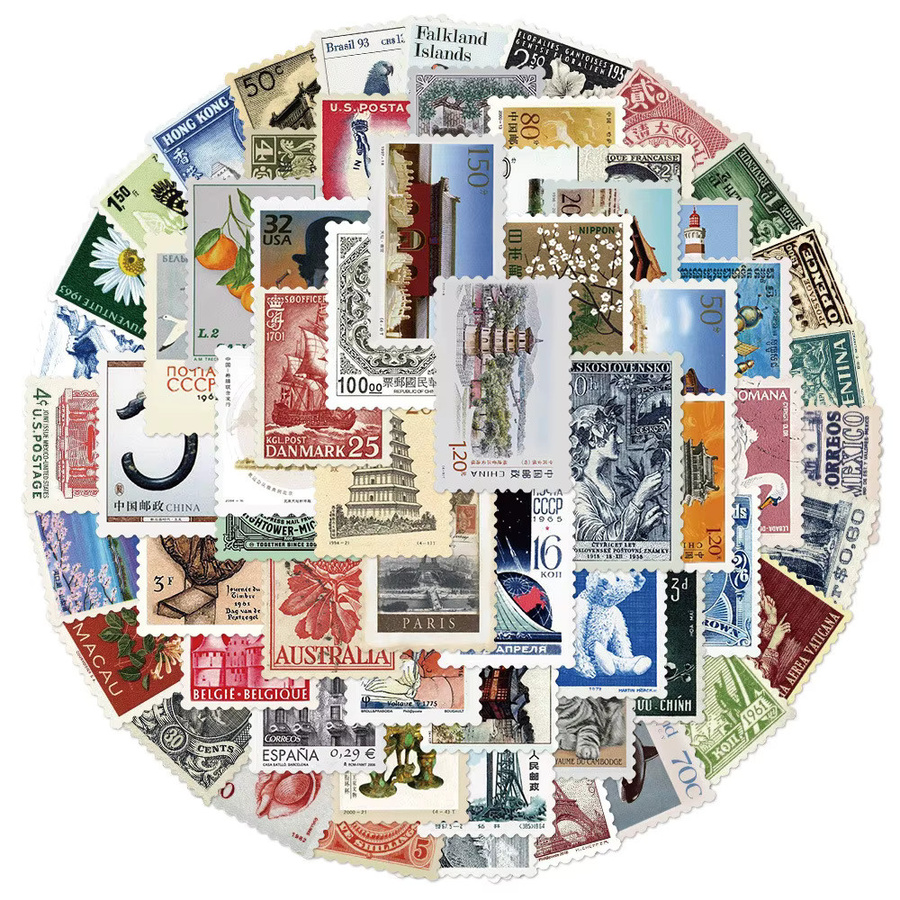64 Stück Vintage Poststempel-Doodle-Aufkleber im Retro-Stil von Papery Pop Store, Mehrfarbig - Bild 2