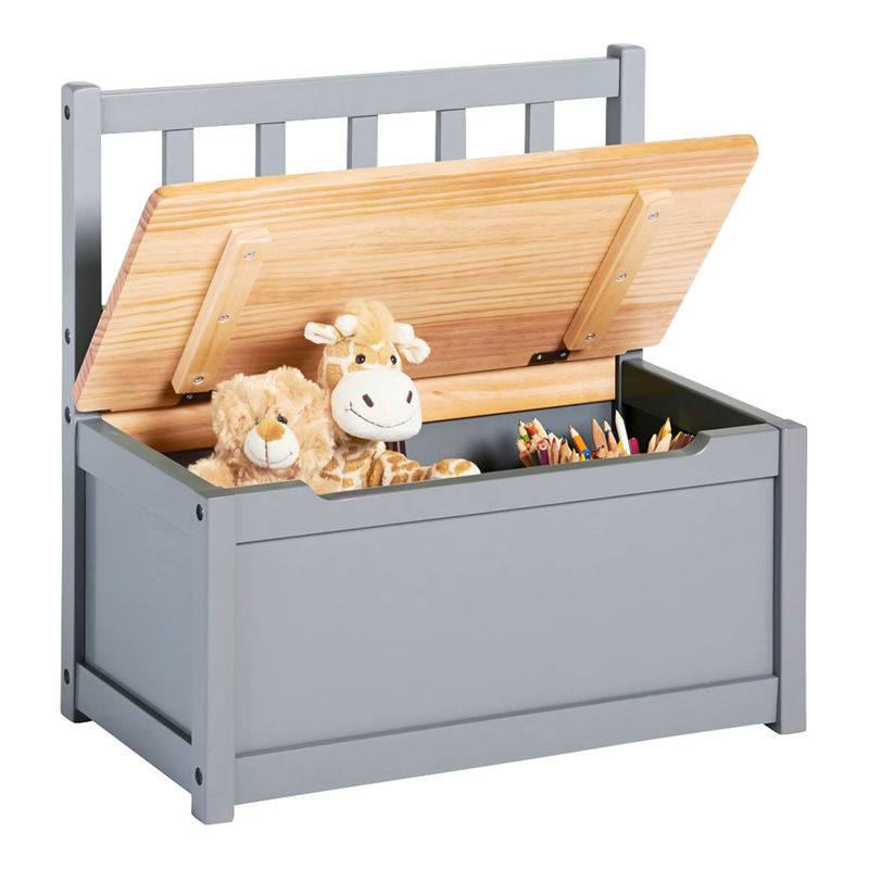 Pinolino Kindertruhenbank Fenna aus massiver Kiefer in Grau mit Deckel und Klappendämpfer, B/T/H: 57 x 31 x 31 cm - Bild 2