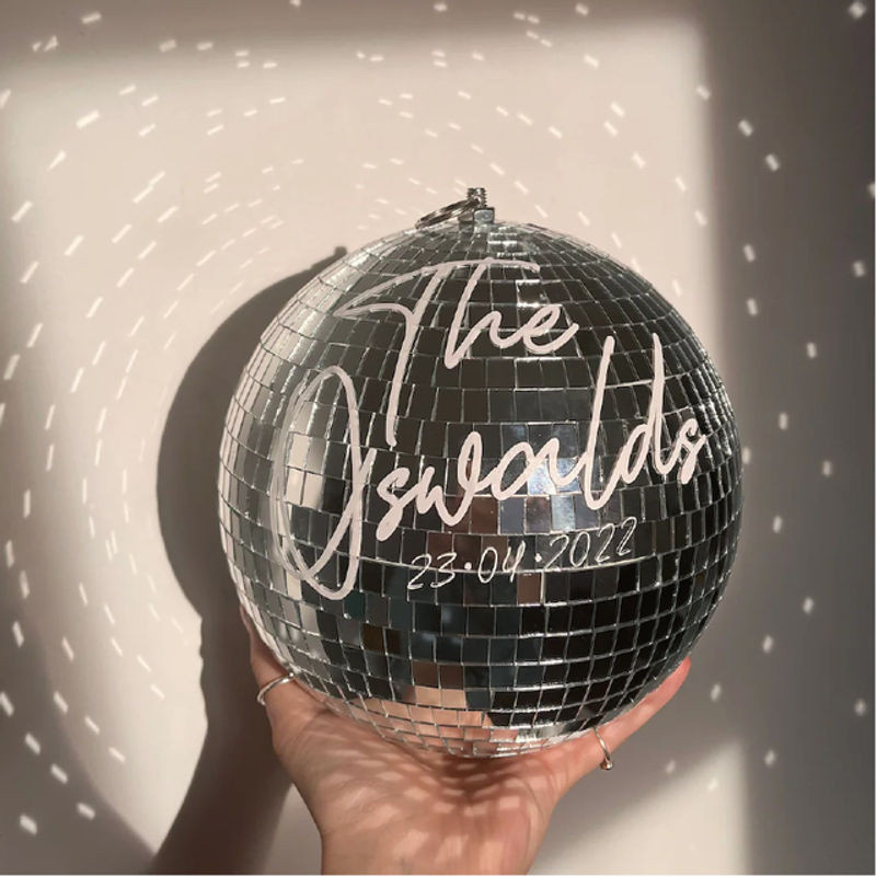 Personalisierte runde Disco-Kugel aus Glas in Silber und Schwarz, Durchmesser: 20 cm, glamouröse Dekoration für Hochzeiten und Partys - Bild 1