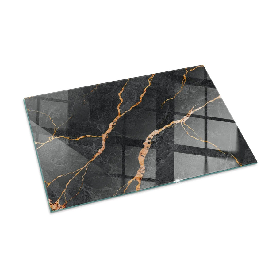 Tulup Glasplatte für Kamin in Schwarz mit Marmor-Optik, B/T: 100 x 70 cm - Bild 2