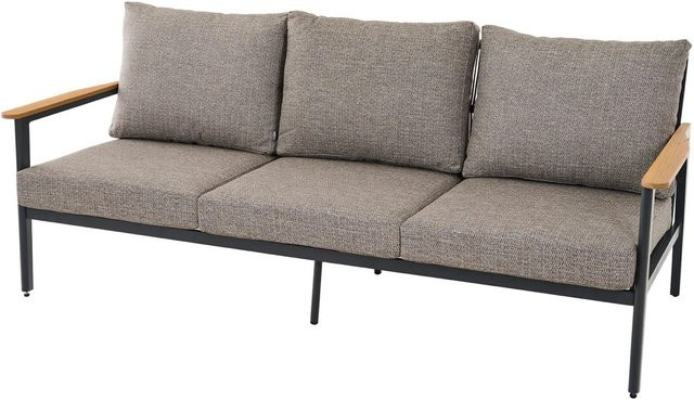 Siena Garden Loungeset Liguria 3-teilig Anthrazitgrau mit Teakholz und Geflecht B/T/H: 206 x 80,5 x 87 cm - Bild 1