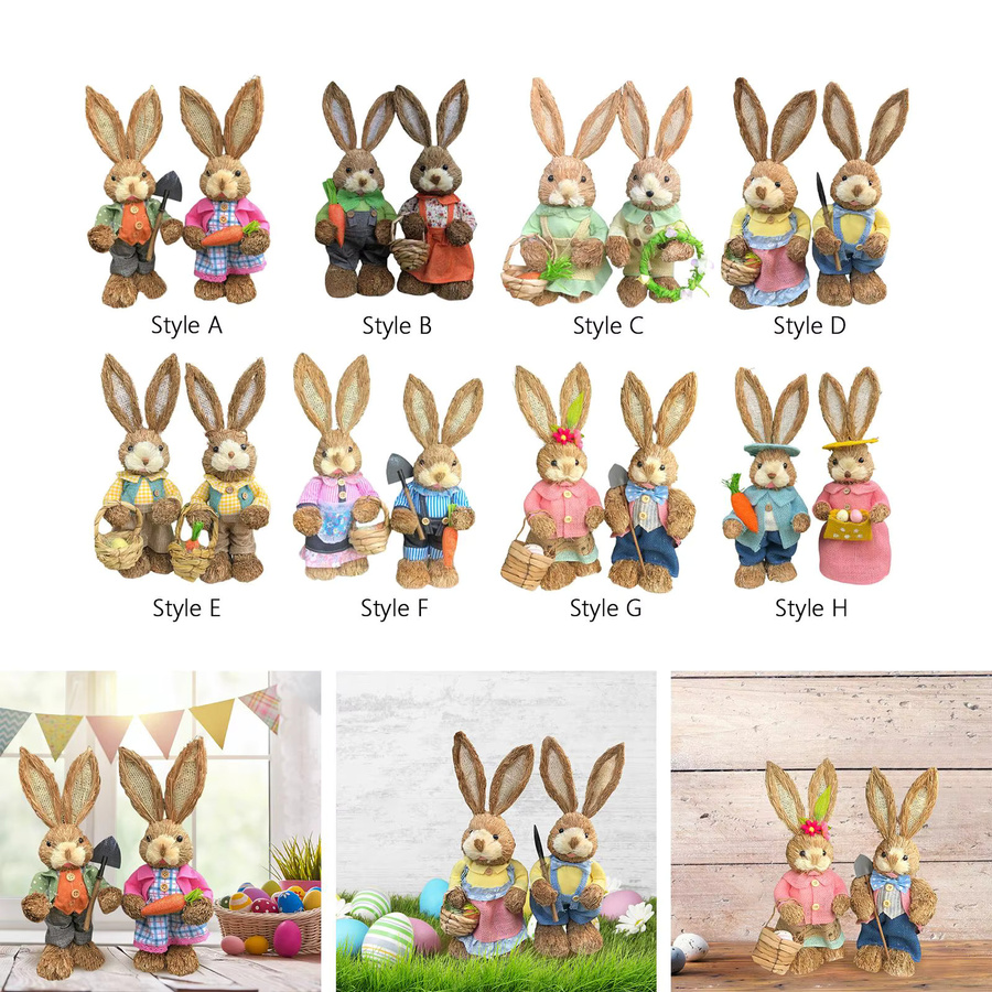 2er-Set handgemachte Osterhasen aus Stroh und Textil, bunte Deko-Figuren für Ostern, Höhe: 35 cm - Bild 2