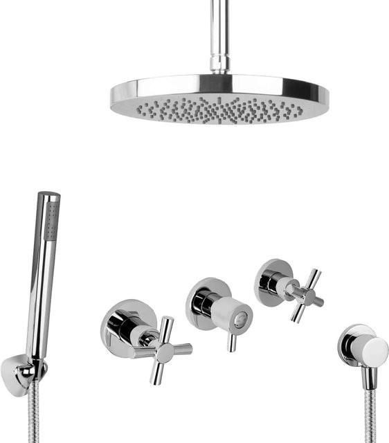 PaulGurkes Dusch Set Unterputz mit Deckenmontage, Regendusche Komplettset aus Messing in Chrom Silber, Zwei-Griff-Armatur - Bild 1
