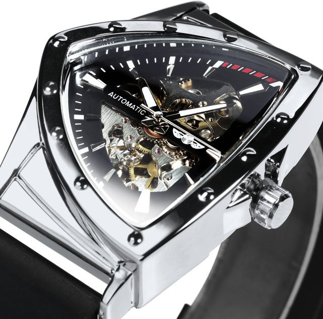 WINNER Sport Armbanduhr, Automatik, Edelstahl, Kautschuk, Herren, Schwarz, Gold - Bild 1