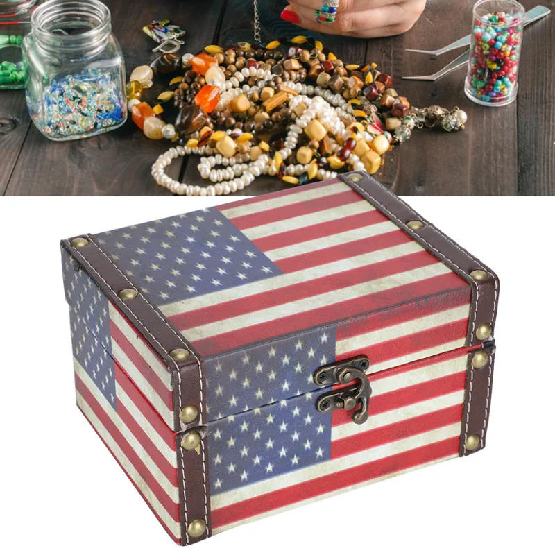Neoglint Schmuckaufbewahrungsbox im Vintage-Stil als Schatztruhe aus Holz und Leder, mehrfarbig gestreift - Bild 5