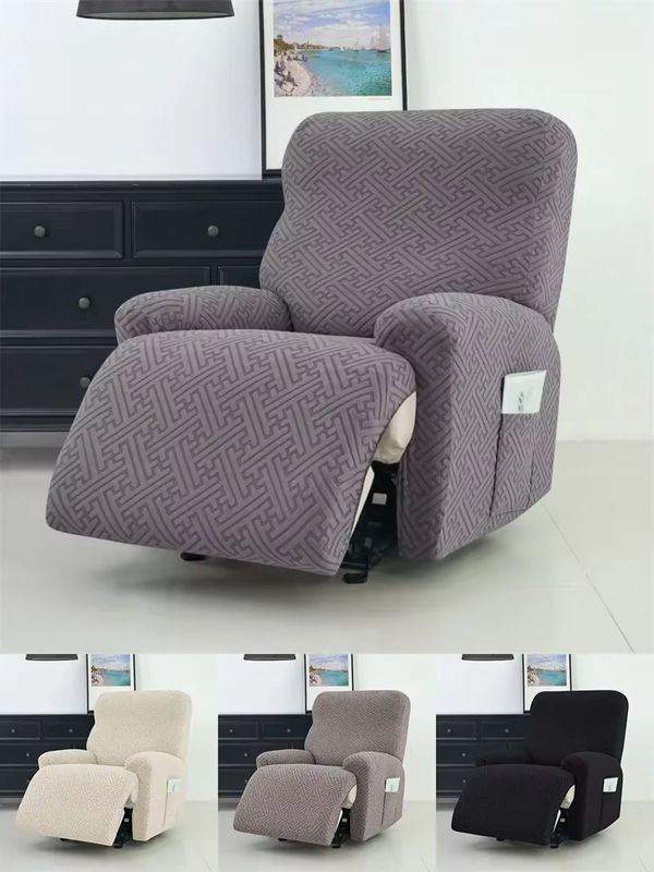 4-teiliges Jacquard Sofa-Schonbezug-Set von Yupartex, elastische Stretch-Couchbezüge in Blau und Grau mit modernem Grafikmuster - Bild 5