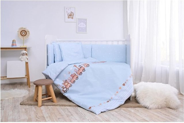 Lorelli Babybettwäsche Set Smile 6-teilig in Hellblau mit Bettdecke und Kopfkissen - Bild 1