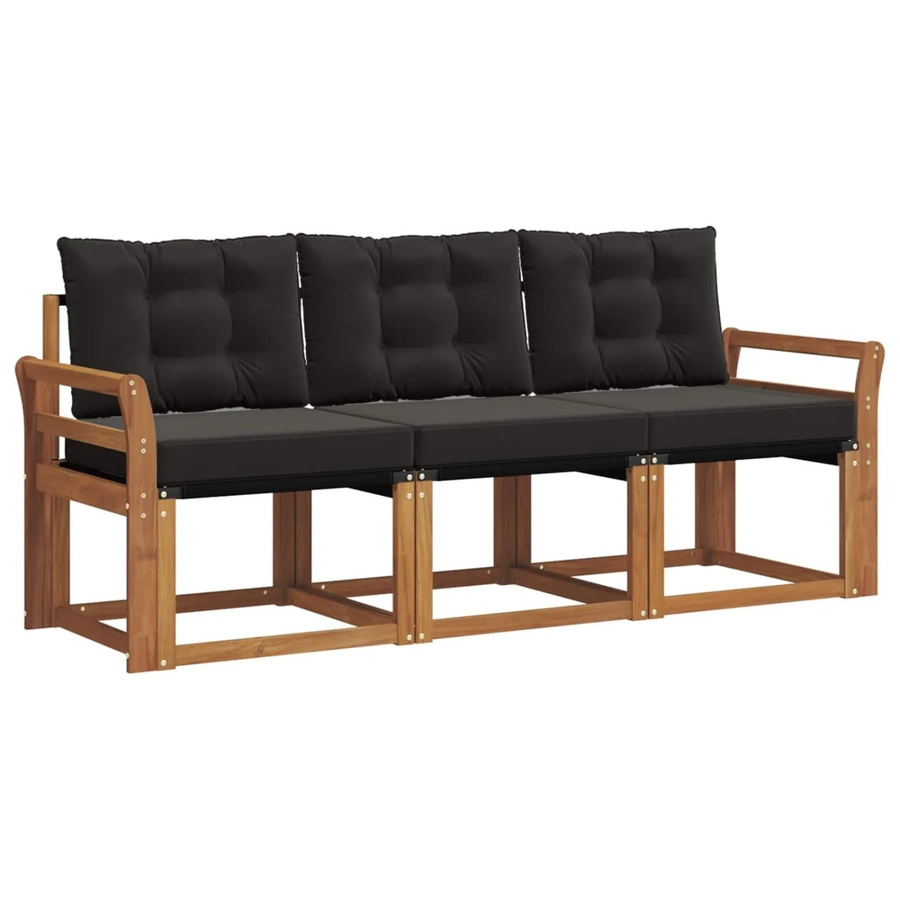vidaXL Outdoor-Sofagarnitur 3-teilig aus Akazienholz mit Textilene und Kissen in Natur und Schwarz - Bild 2