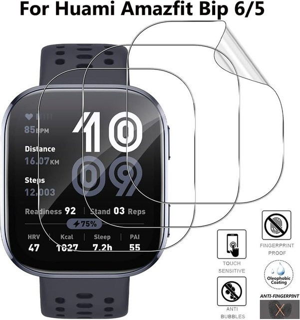 3er-Set transparente HD TPU Displayschutzfolien für Huami Amazfit Bip 5 und Bip 6 Smartwatch - Bild 1