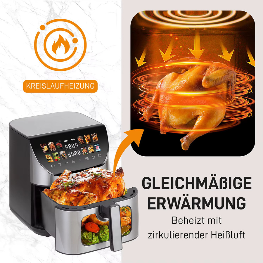 Sinaopus Smarte Heißluftfritteuse mit Sichtfenster und LED-Touch-Steuerung, Schwarz, 8,5 l - Bild 6