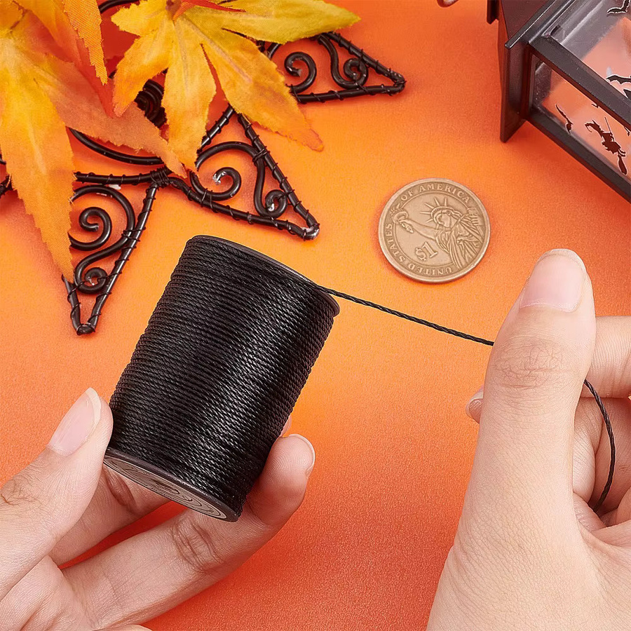 Runde Polyestergarnschnur für Mikro-Makramee und Lederarbeiten, Schwarz, Durchmesser: 0,8 mm - Bild 4