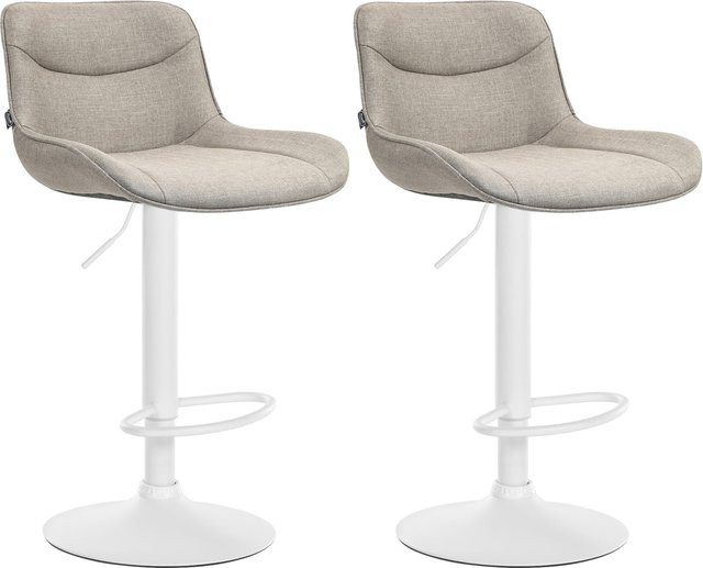 2er Set Barhocker Vonore aus Stoff in Beige mit Lehne, höhenverstellbar und 360 Grad drehbar mit Metallgestell und Fußstütze - Bild 1