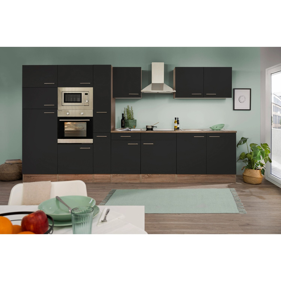 Respekta Küchenzeile KB360EYSMIGKE in Schwarz Seidenglanz und Eiche York Nachbildung, Breite: 360 cm, Höhe: 205 cm, Tiefe: 55,5 cm - Bild 2