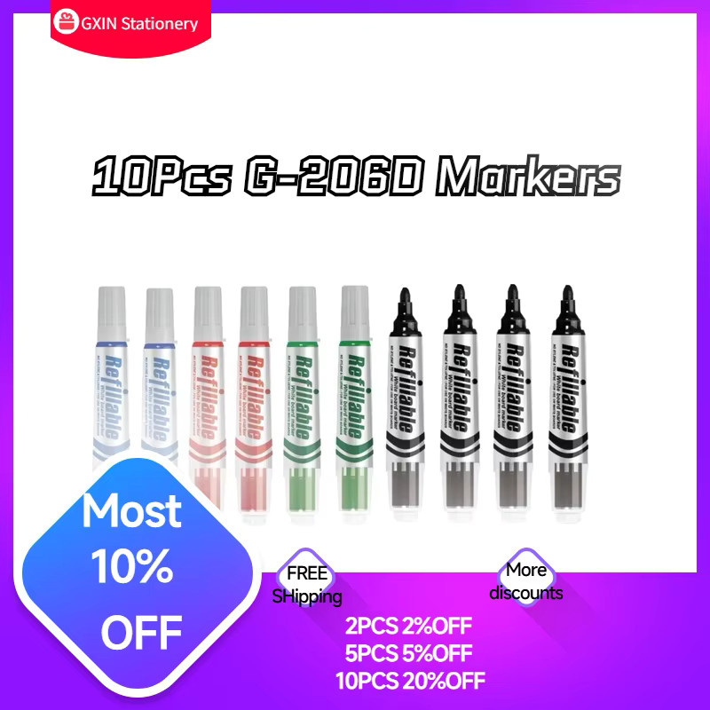 Gxin G-206D Whiteboard Marker Set mit Faserspitze, 10 Stück, Grün, löschbar und mit austauschbarer Tinte auf Wasserbasis - Bild 2