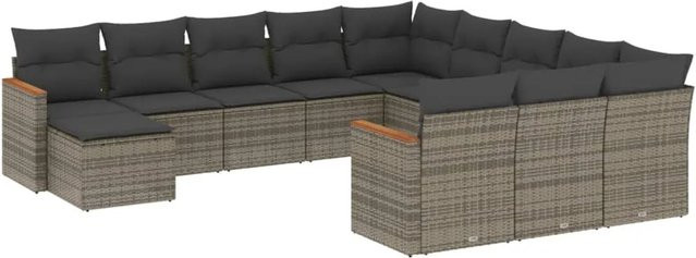 vidaXL 12-tlg. Garten-Sofagarnitur aus Poly-Rattan in Grau mit Polsterkissen und Akazienholz - Bild 1