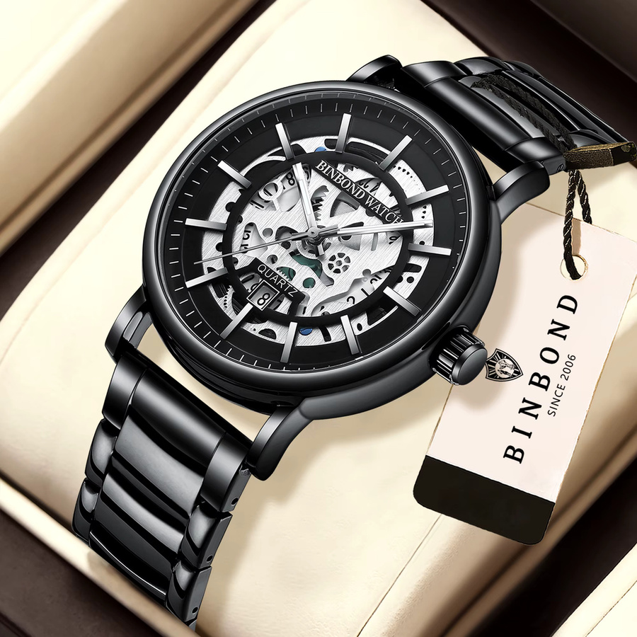 BINBOND Armbanduhr, Quarz, Edelstahl, Schwarz, Herren - Bild 2