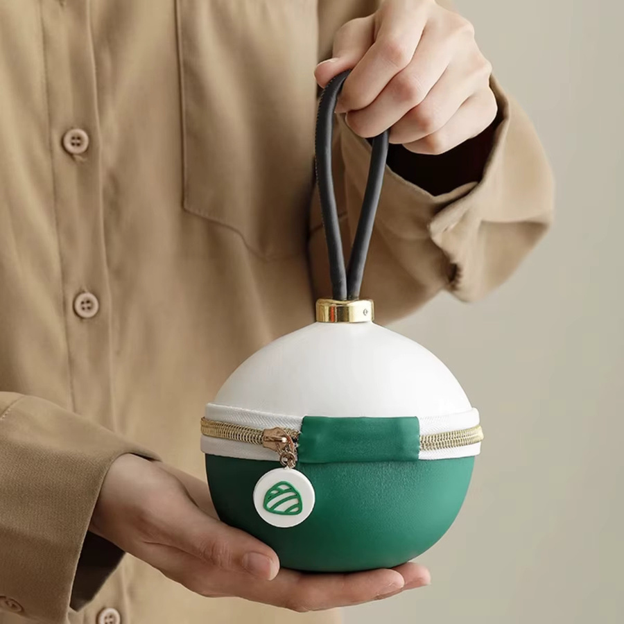 WENZHE Tragbares Reise-Tee-Set aus Keramik mit Teekanne und Infuser, Grün - Bild 2