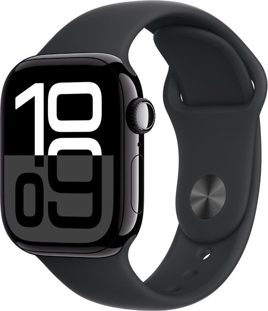 Apple Watch Series 10 GPS Aluminium mit Sportarmband M/L in Diamantschwarz/Schwarz (42mm) - Bild 1