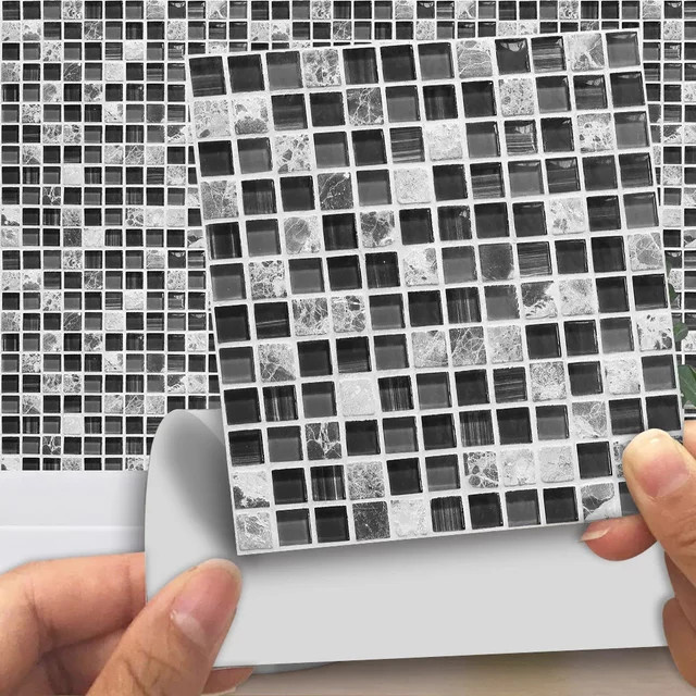 YanTin 10er Set Marmor Mosaik Fliesen aus PVC mit Klebefläche für Wand und Boden in Küche und Bad - Bild 1