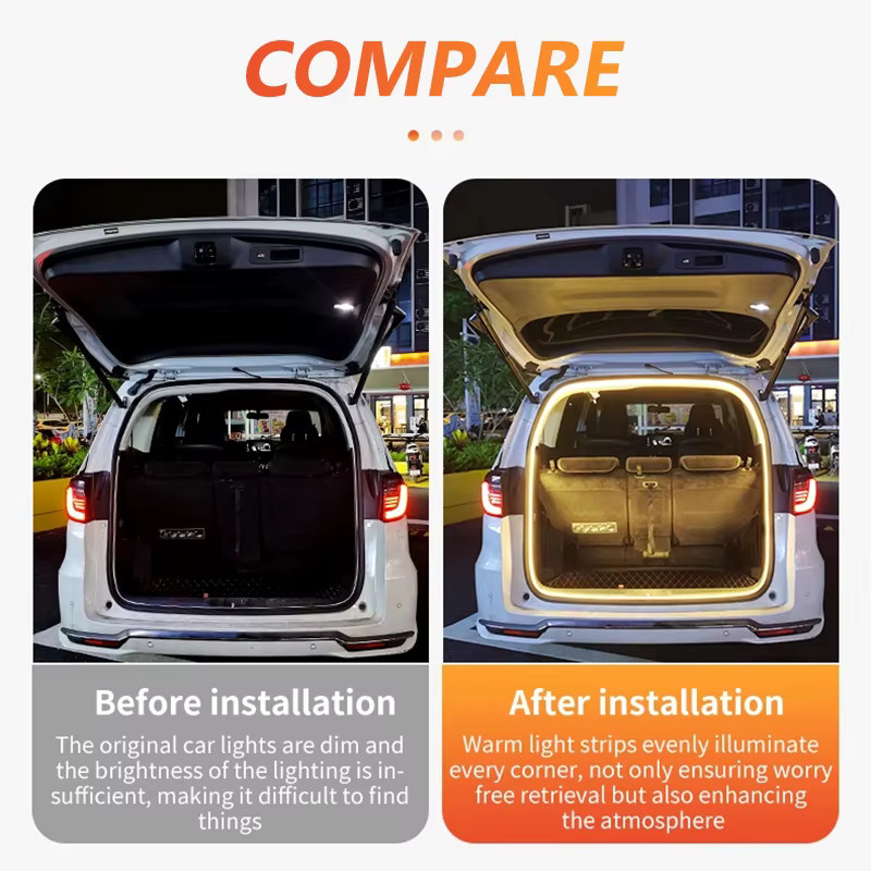 YUSATAN LED Kofferraumbeleuchtungsstreifen RGBIC Neon Flex in Weiß, 400 cm, Universal für 12V SUV und MPV - Bild 5