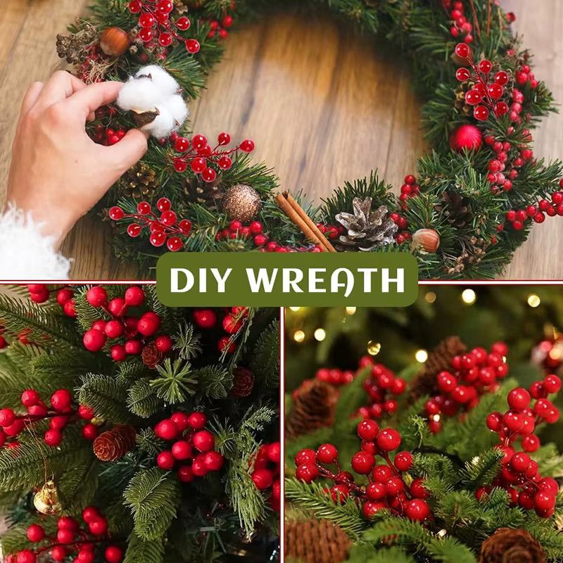 ZQNYCY Künstliche Holly Berry Beeren Stämme in Rot für Weihnachts- und Neujahrsdekoration sowie DIY-Kränze - Bild 3