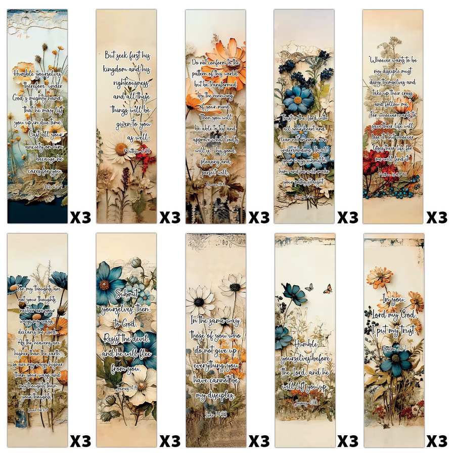 30 Stück Vintage-Blumen-Lesezeichen mit christlichen Bibelversen in Mehrfarbig aus Papier - Bild 2