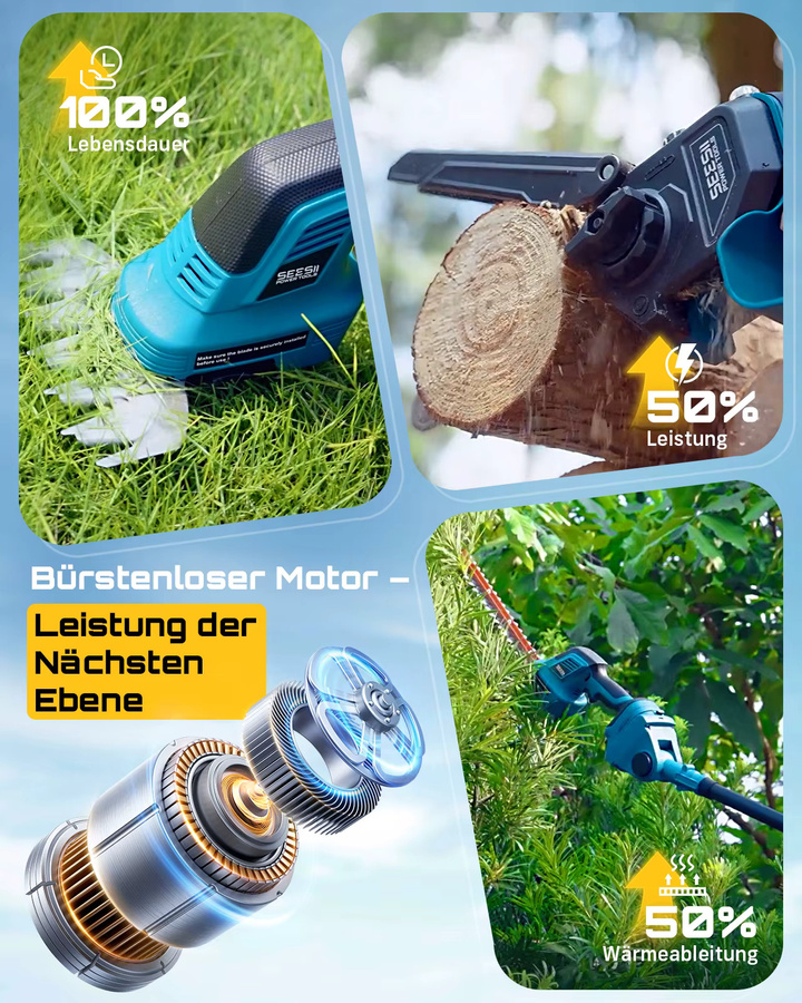 Seesii 6-in-1 Gartenwerkzeug-Set mit Teleskopstange, elektrischer Heckenschneider und Strauchschere, kompatibel mit Makita 18V Akku - Bild 3
