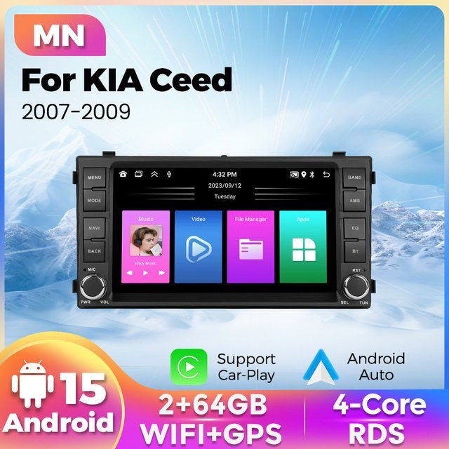 MEKEDE Android Auto und Wireless CarPlay Radio mit GPS Navigation und Bluetooth für KIA Ceed 2007-2009 in Schwarz - Bild 1