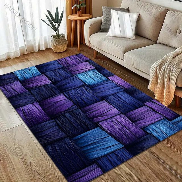 UQIDEHOME Dunkelwolle Karomuster Teppich in Lila, B/T: 80 x 50 cm - Bild 1