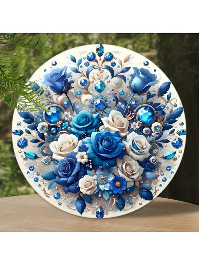 Potdemiel Blue Rose Metall-Wanddekoration in Blau, runde florale Wandgestaltung für den Eingangsbereich und das Badezimmer, Durchmesser: 20 cm - Bild 6